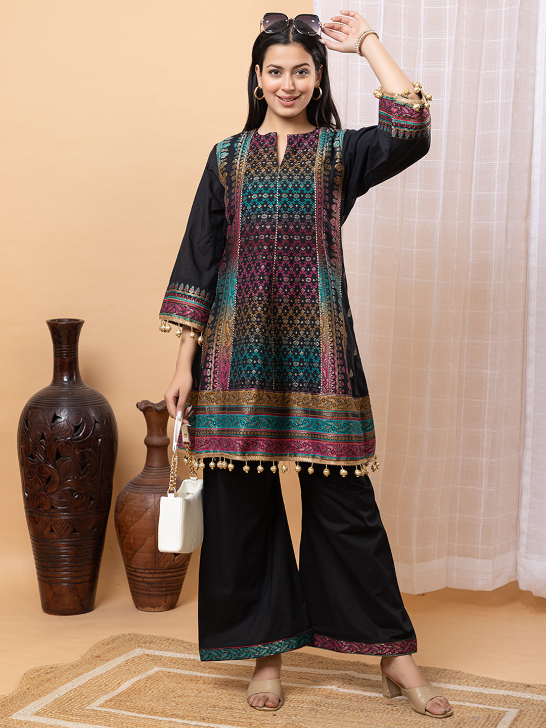 Elegant Black Cotton Silk Co-Ord Set by Kidar