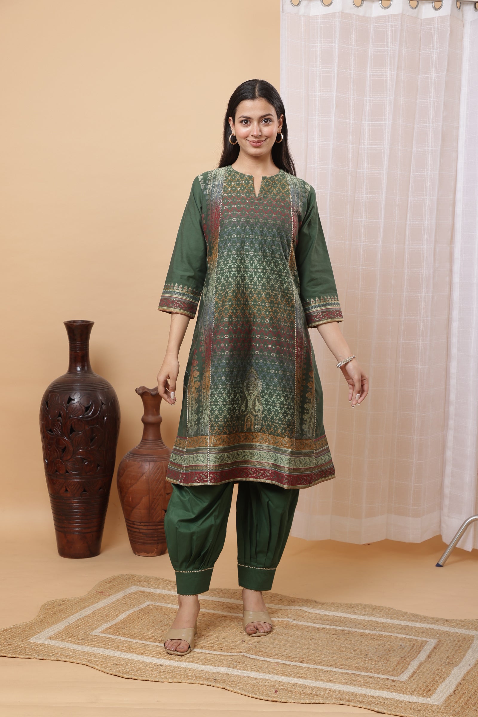 Elegant Green Cotton Silk Co-ord Set by Kidar