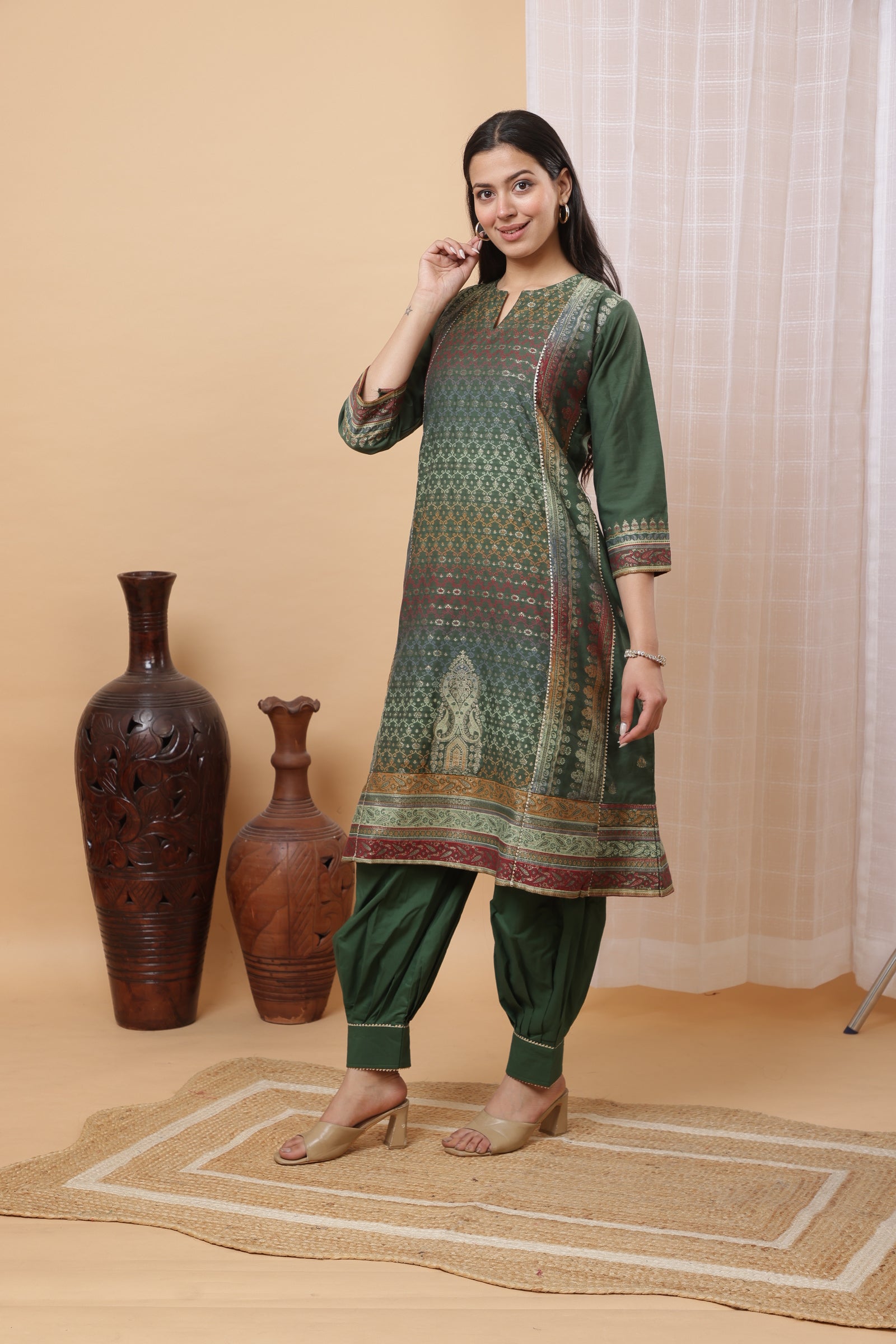 Elegant Green Cotton Silk Co-ord Set by Kidar