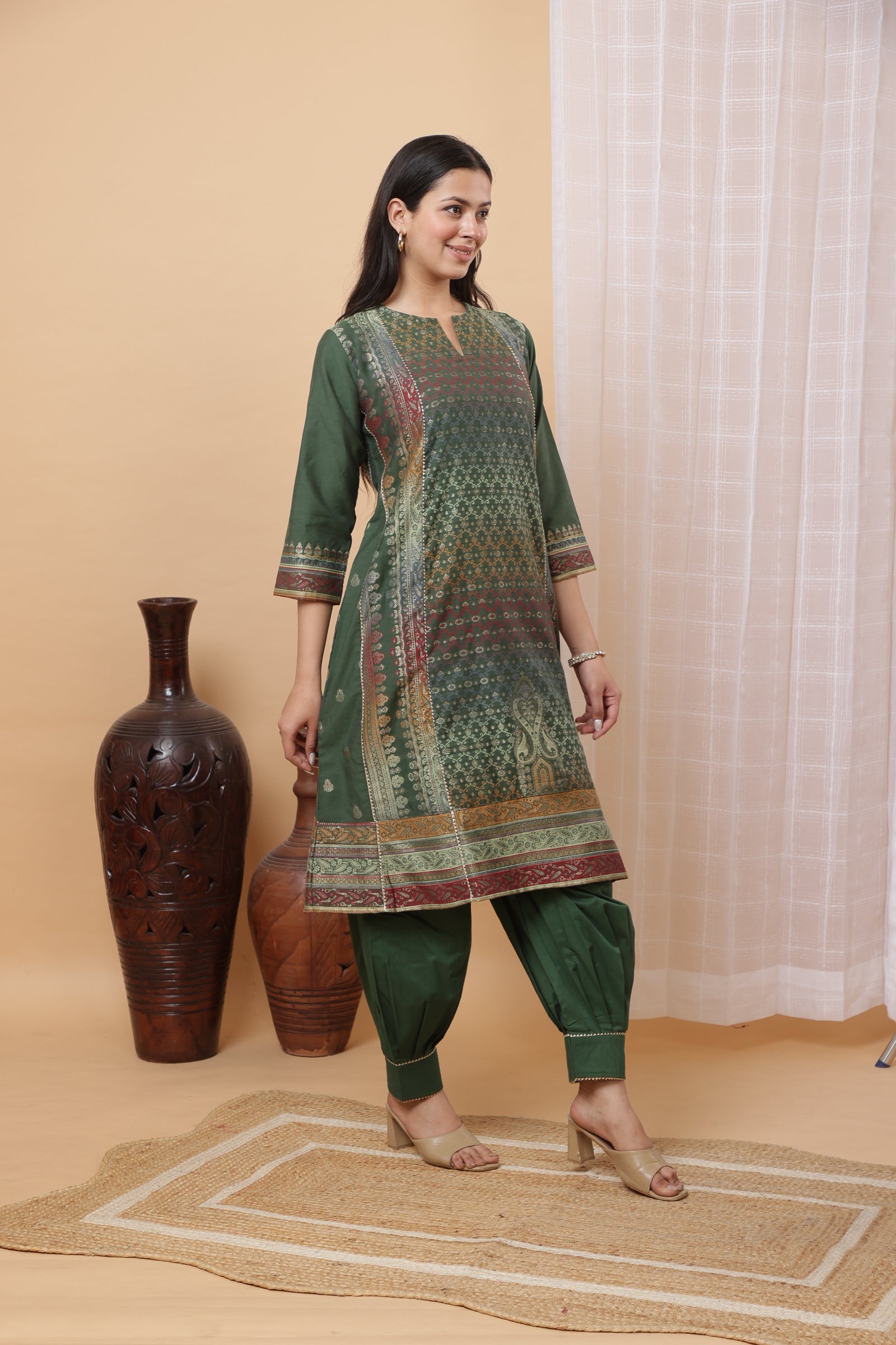 Elegant Green Cotton Silk Co-ord Set by Kidar