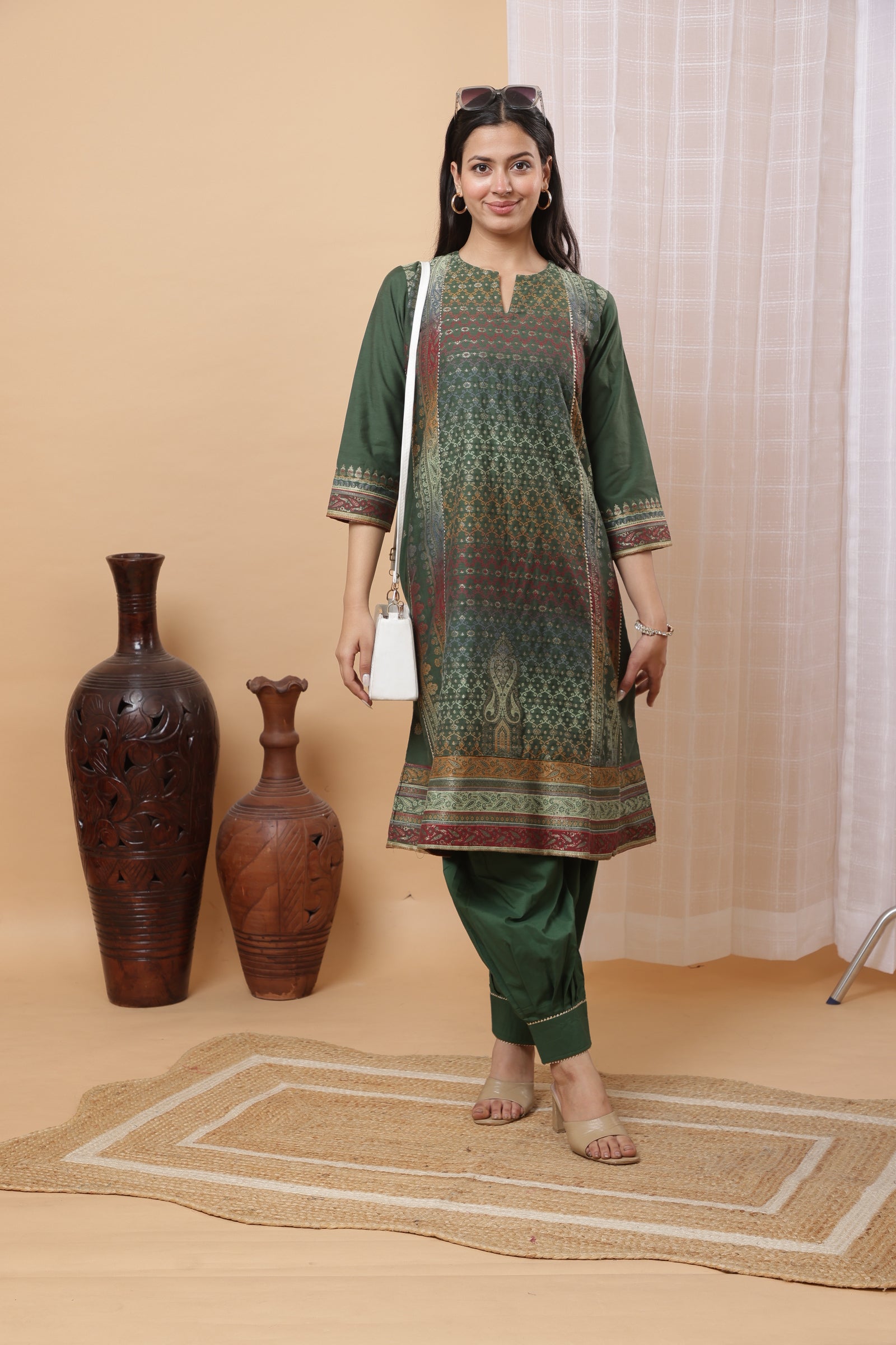 Elegant Green Cotton Silk Co-ord Set by Kidar