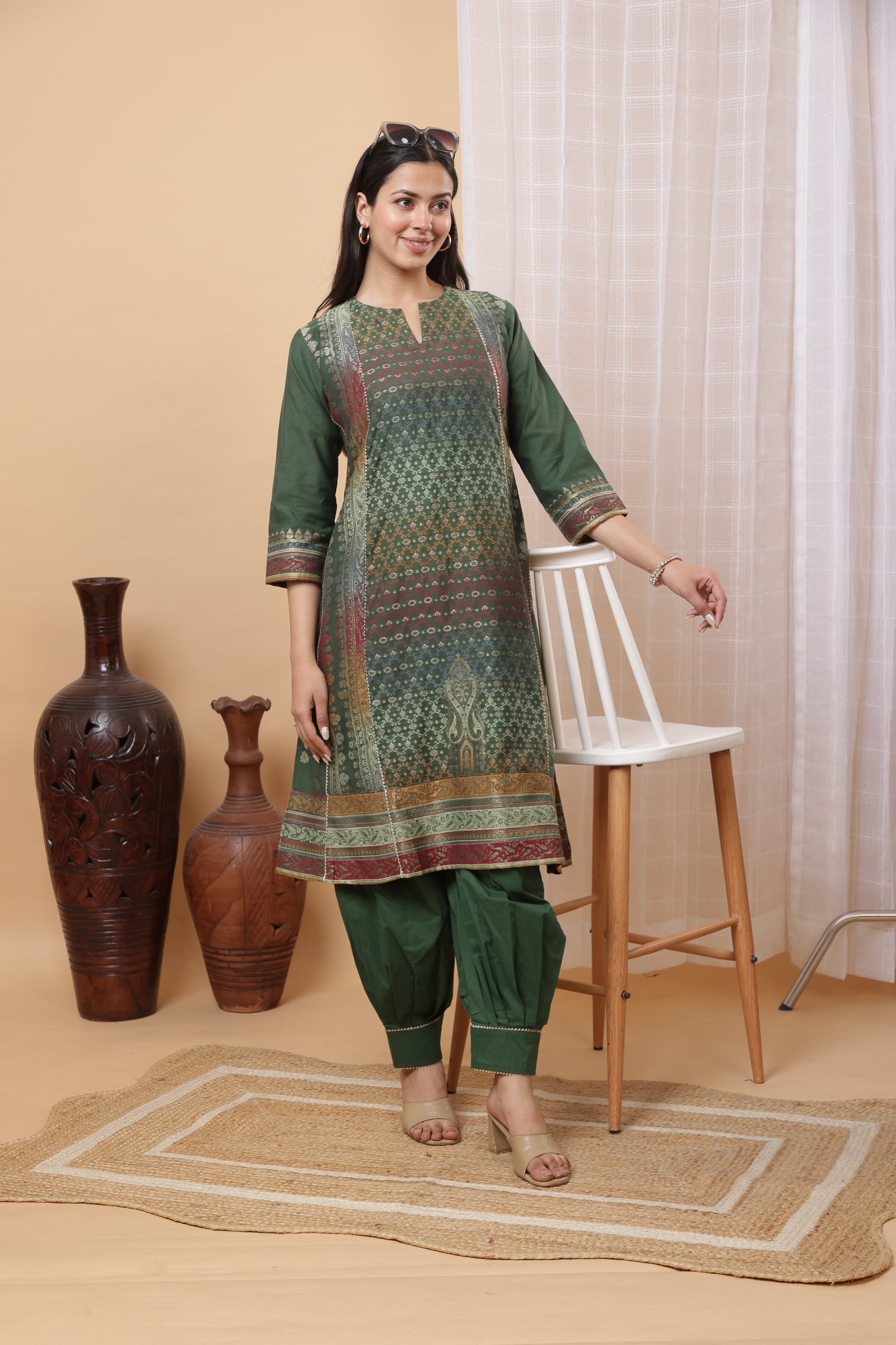 Elegant Green Cotton Silk Co-ord Set by Kidar