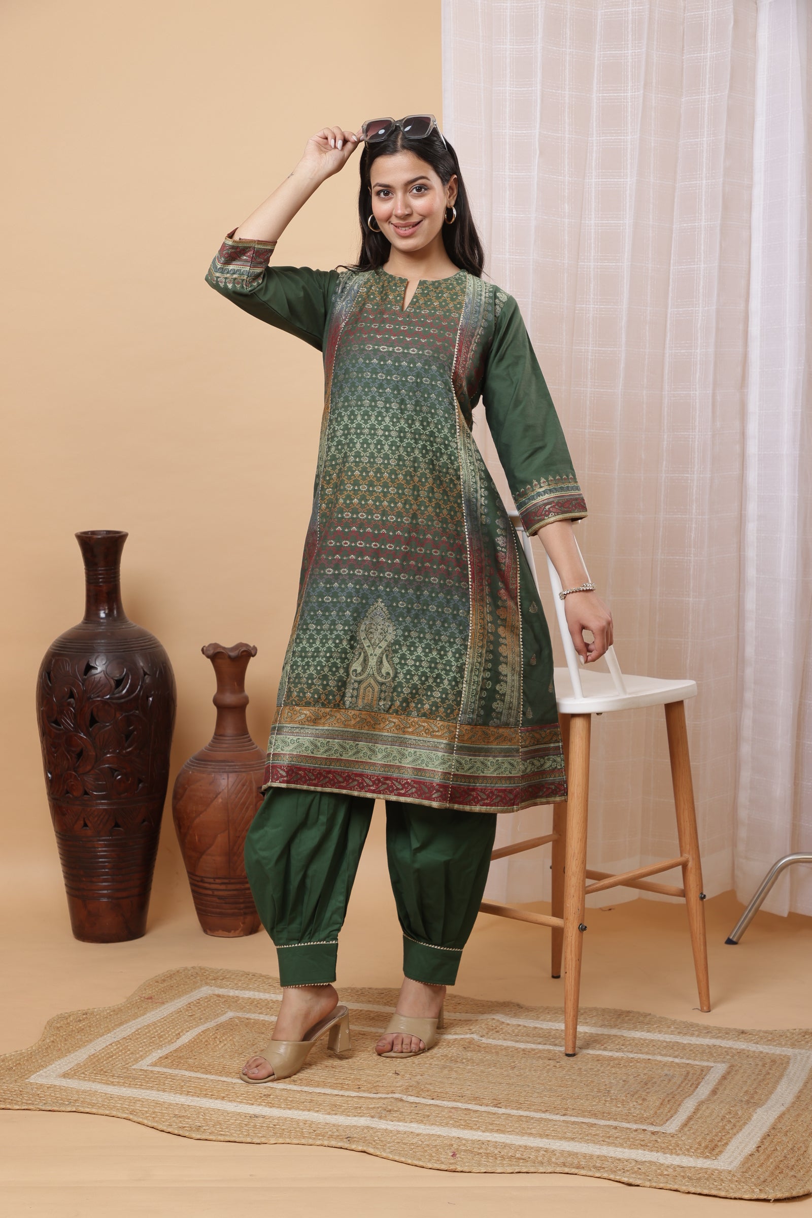 Elegant Green Cotton Silk Co-ord Set by Kidar