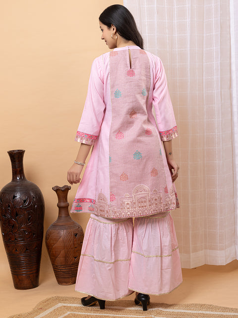 Elegant Pink Co-Ord Set with Architectural Weave Embroidery