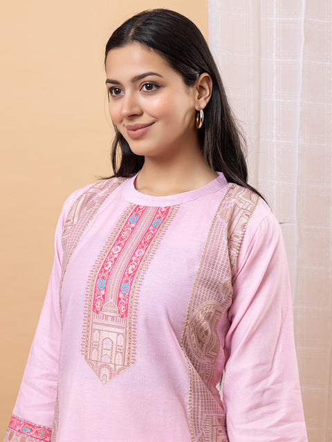 Elegant Pink Co-Ord Set with Architectural Weave Embroidery