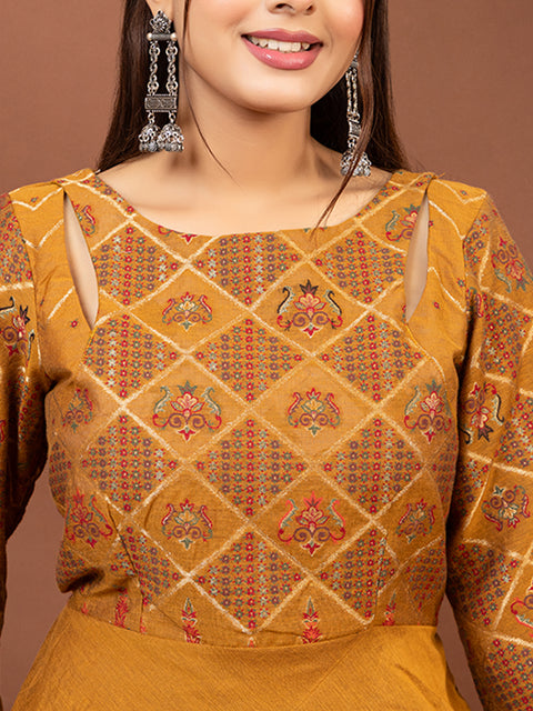 Ethnic Co-Ord Set with Asymmetrical Kurti – Mustard Yellow