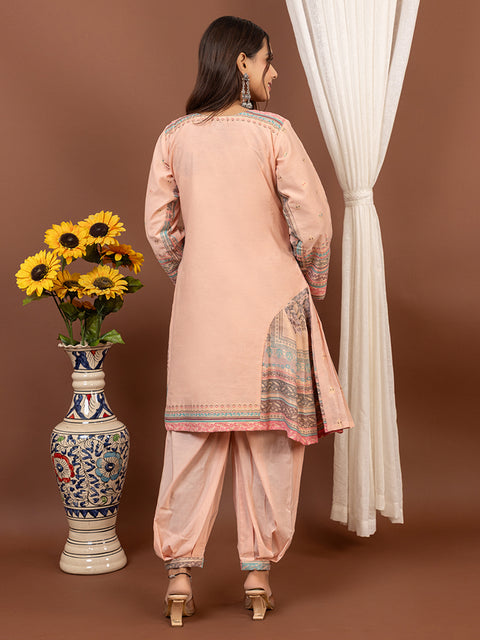 Designer Peach Kurta with Loose Fit Salwar – Stylish Ethnic Co-Ord Set