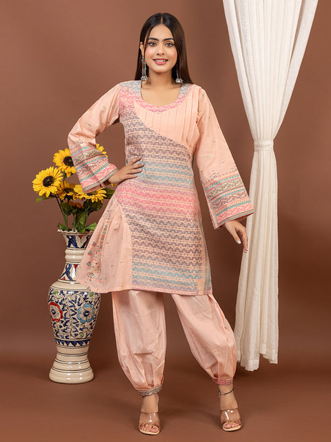 Designer Peach Kurta with Loose Fit Salwar – Stylish Ethnic Co-Ord Set
