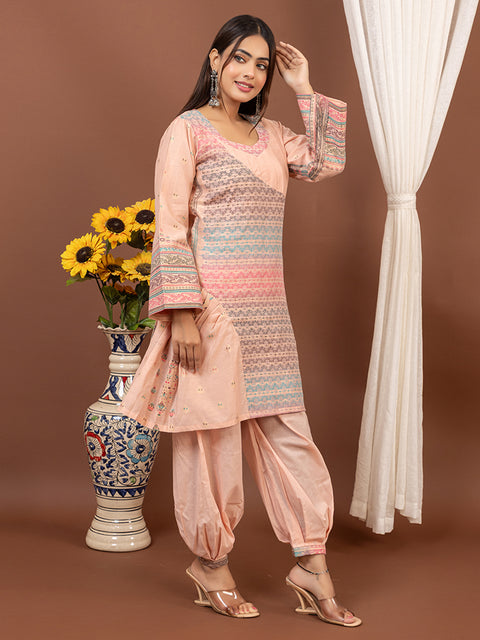 Designer Peach Kurta with Loose Fit Salwar – Stylish Ethnic Co-Ord Set