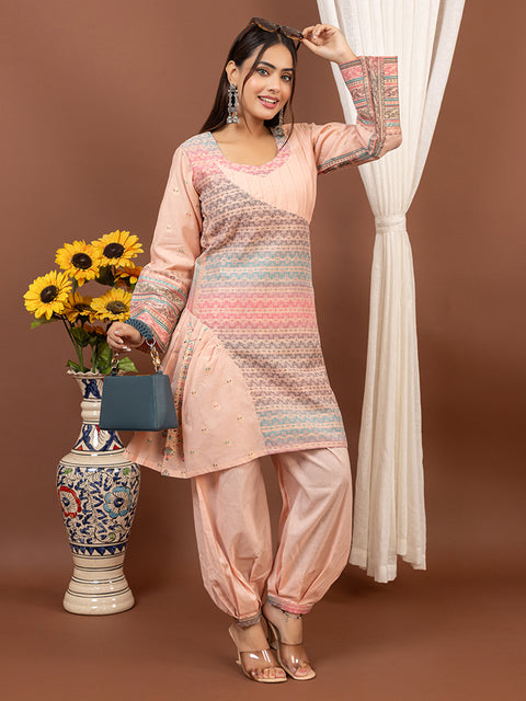 Designer Peach Kurta with Loose Fit Salwar – Stylish Ethnic Co-Ord Set