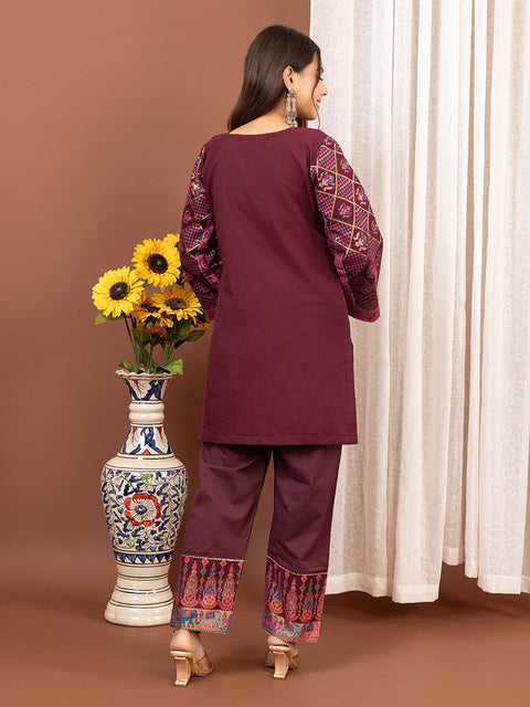 Light Wine weave Co-Ord Sets with Statement Collar & short jacket