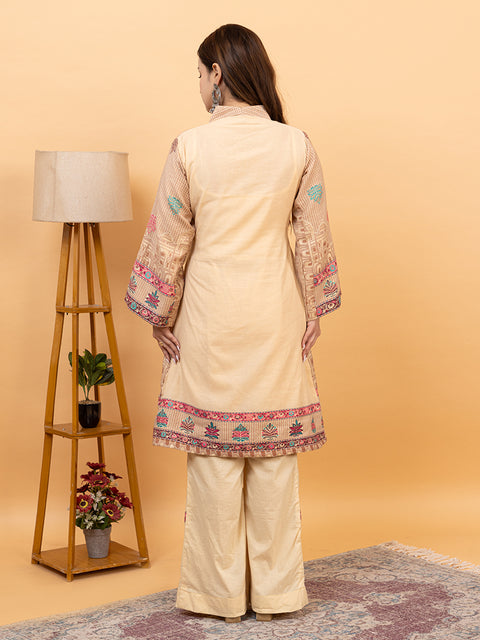 Mughal Architecture Weave Beige Co-Ord Set with Notched Neckline
