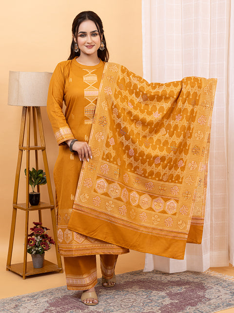 "Intricate Weave Machine Designs: Mustard Kurta Set for Festive Occasions"