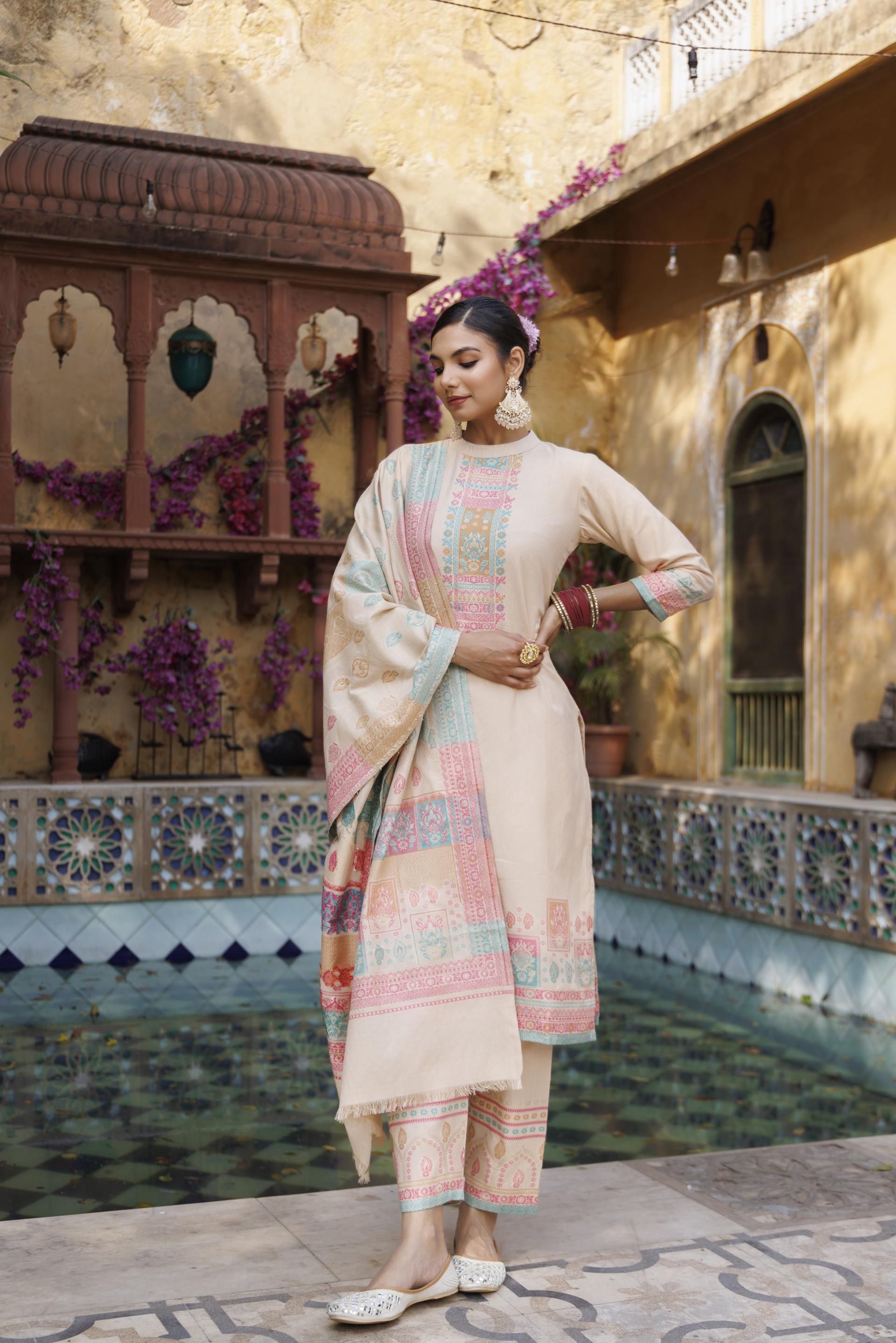 Kidar White Organic Cotton Pant Suit with Printed Dupatta