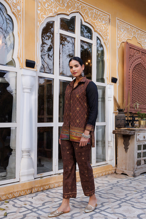 Kidar Ethnic Brown Printed Womens  Co-Ord Set (Top & Bottom)