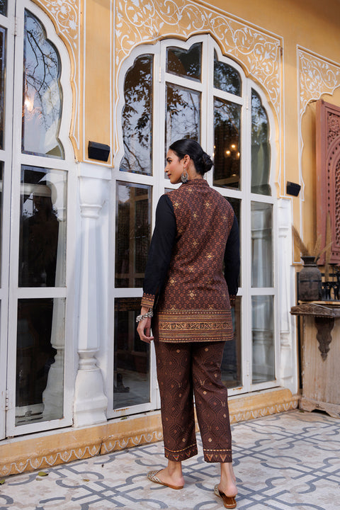 Kidar Ethnic Brown Printed Womens  Co-Ord Set (Top & Bottom)