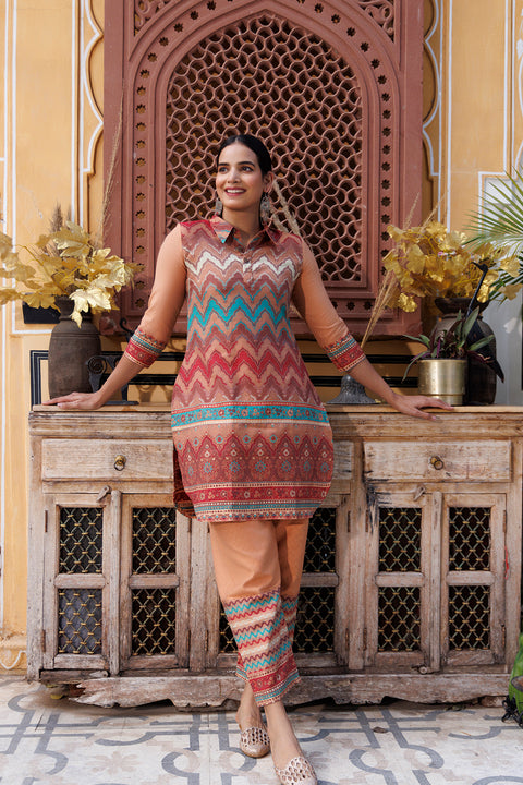 Kidar Womens Ethnic Printed & Embroidered Straight Kurta with Pant & Dupatta - Multicolor (Top & Bottom Set)