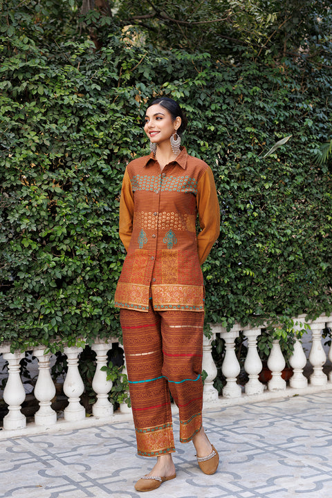 Kidar Ethnic Womens Shirt Style Kurta With Pant Set Cotton Silk Summer Wear suit (Top & Bottom set)