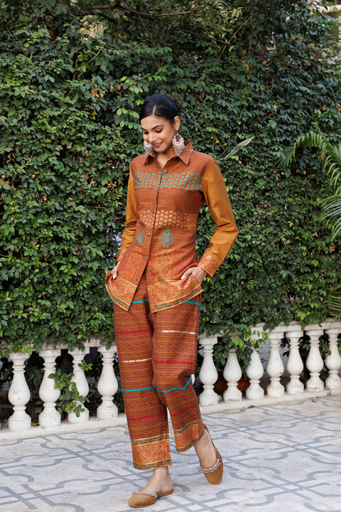 Kidar Ethnic Womens Shirt Style Kurta With Pant Set Cotton Silk Summer Wear suit (Top & Bottom set)