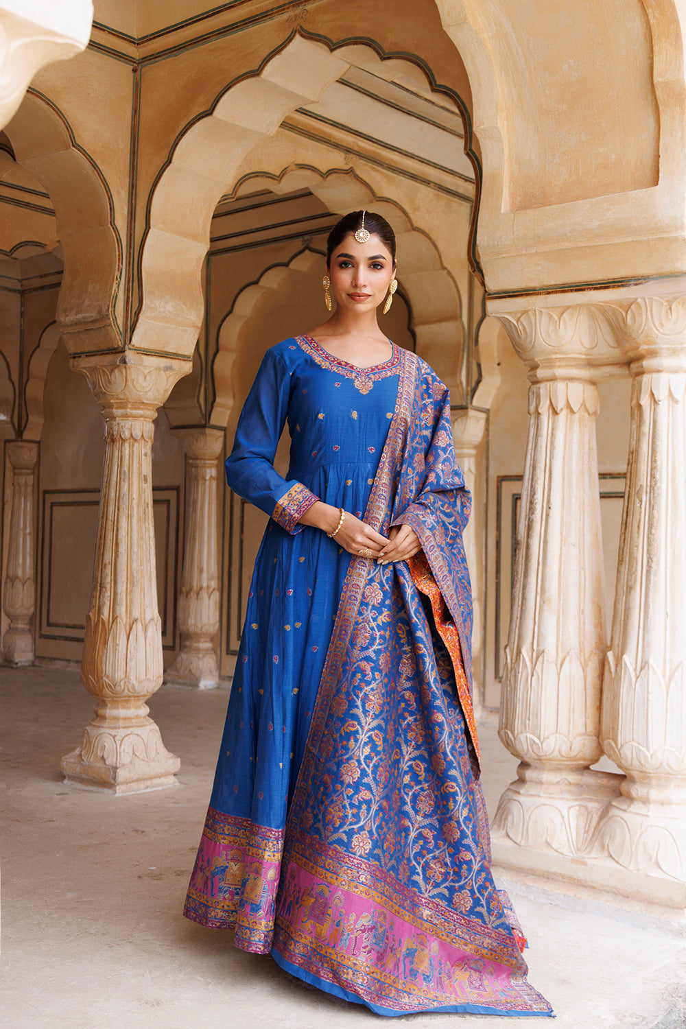 Kidar Navy Blue Anarkali Suit Set In Georgette With Thread Work
