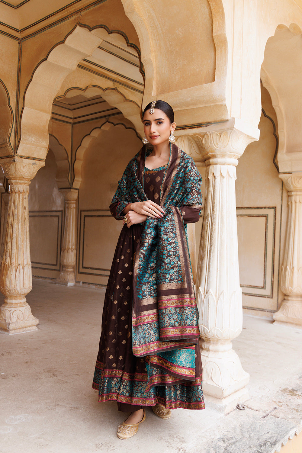 Kidar Multicolor Anarkali Suit Set In Banarasi Silk