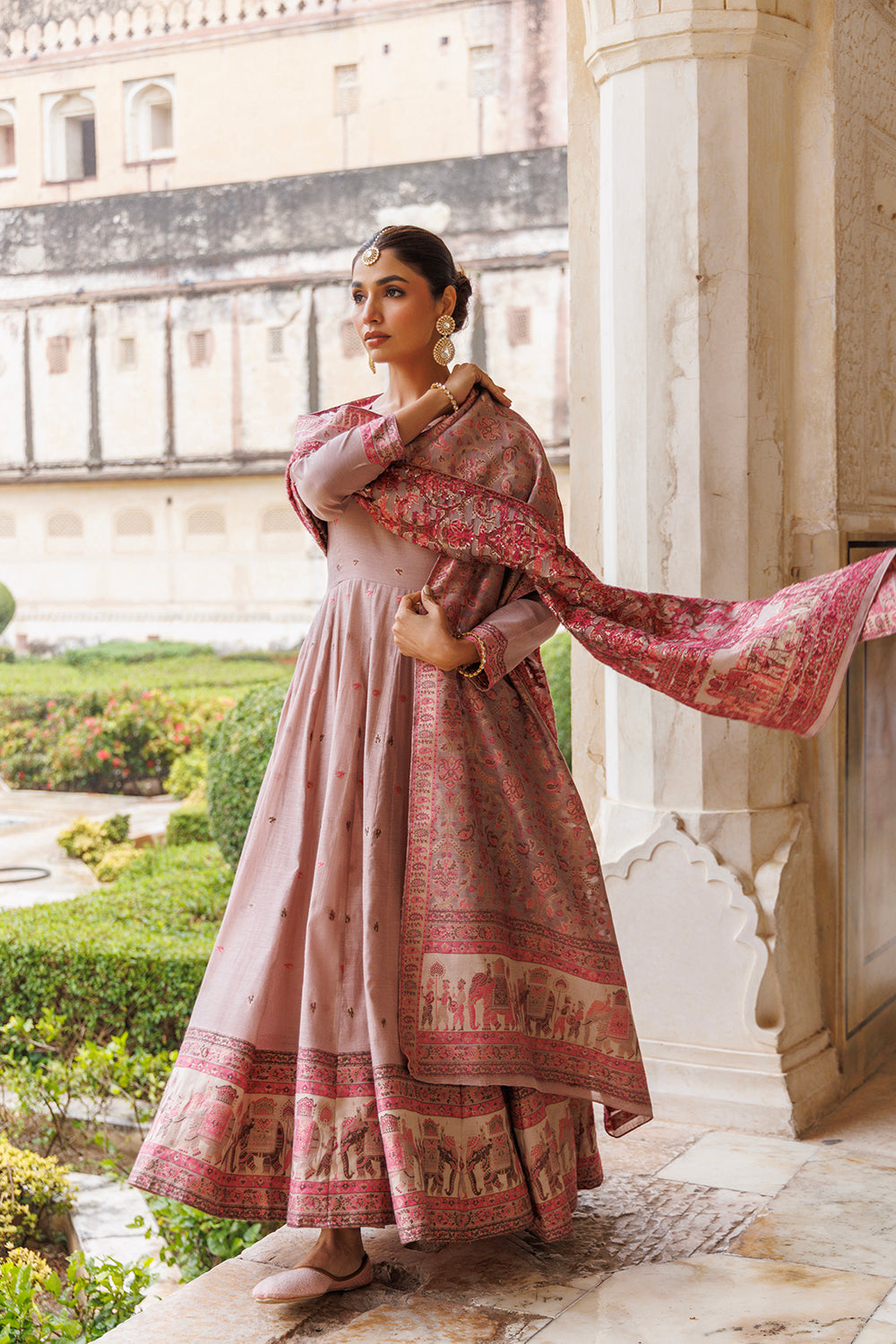 Kidar Peach Silk Sequin Embellished Anarkali Set