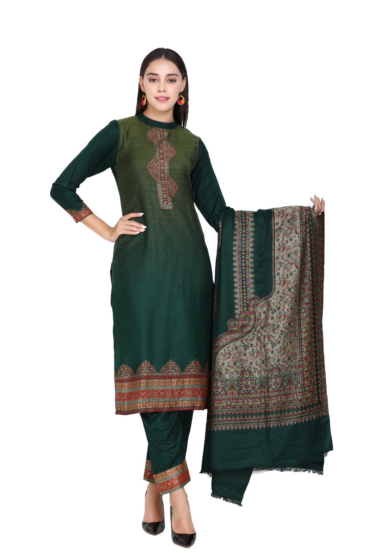 Kidar Ombre Women's Unstitched Suit-BGreen