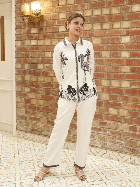 Trendy White & Black Embroidered Co-ord Outfit for Women