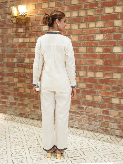 Trendy White & Black Embroidered Co-ord Outfit for Women