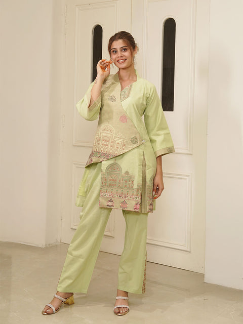 Kidar Pista Cotton Silk Pleated Co-Ord Set with Palazzo Pants.