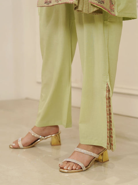 Kidar Pista Cotton Silk Pleated Co-Ord Set with Palazzo Pants.