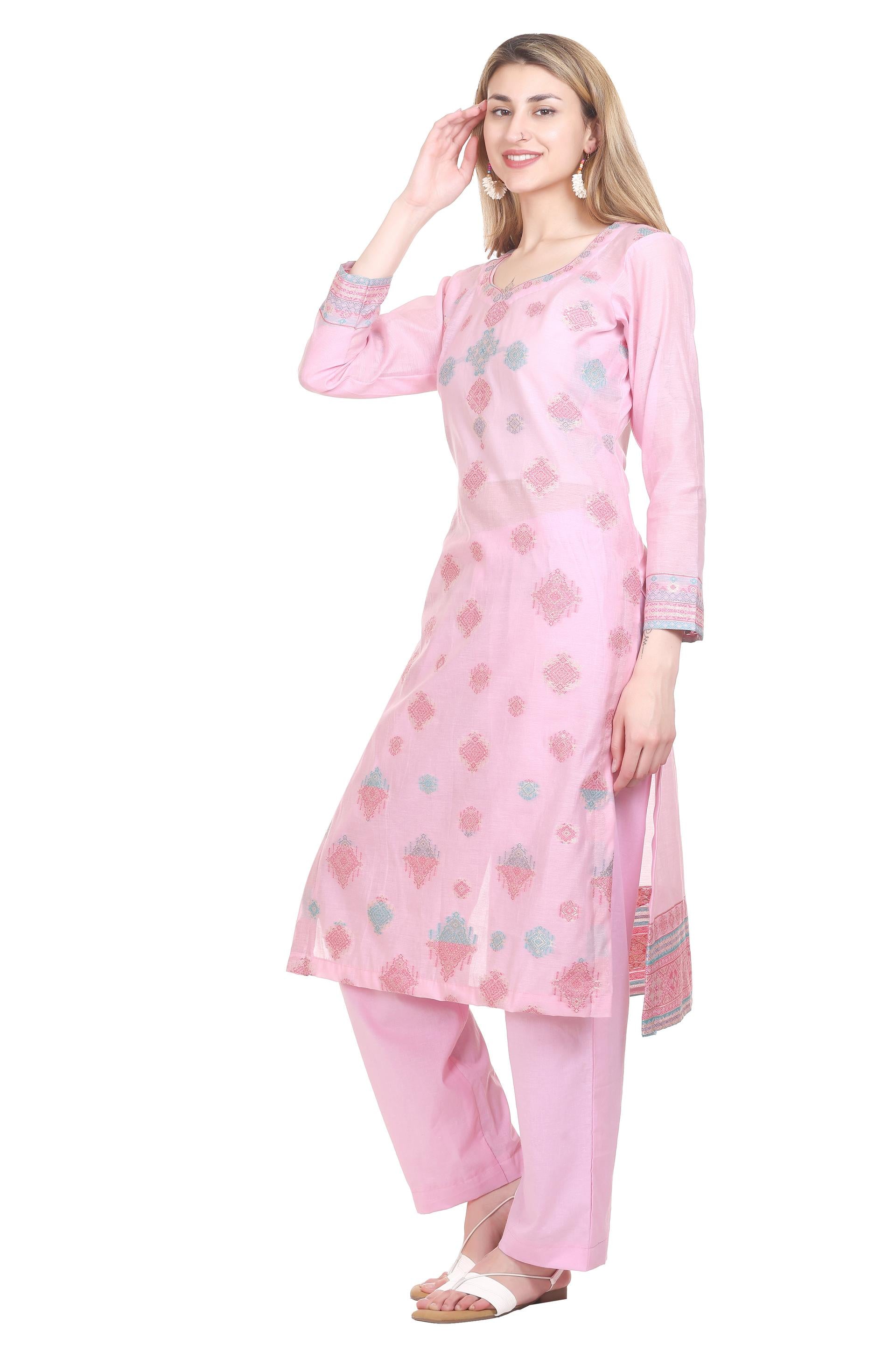 Kidar's Unstitched Cotton Silk Suit in Pink