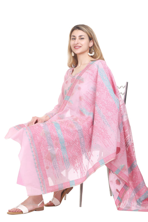 Kidar's Unstitched Cotton Silk Suit in Pink