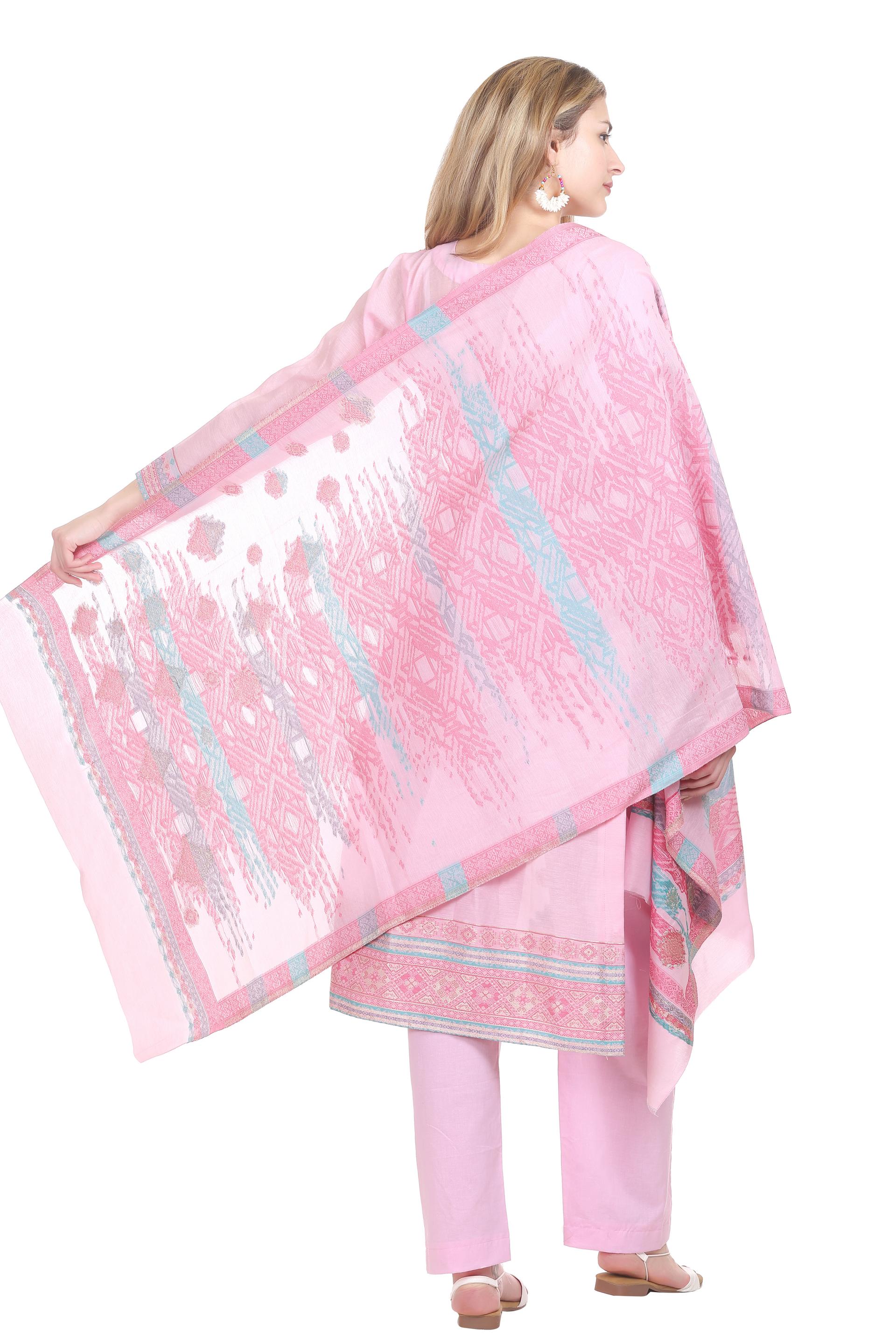 Kidar's Unstitched Cotton Silk Suit in Pink