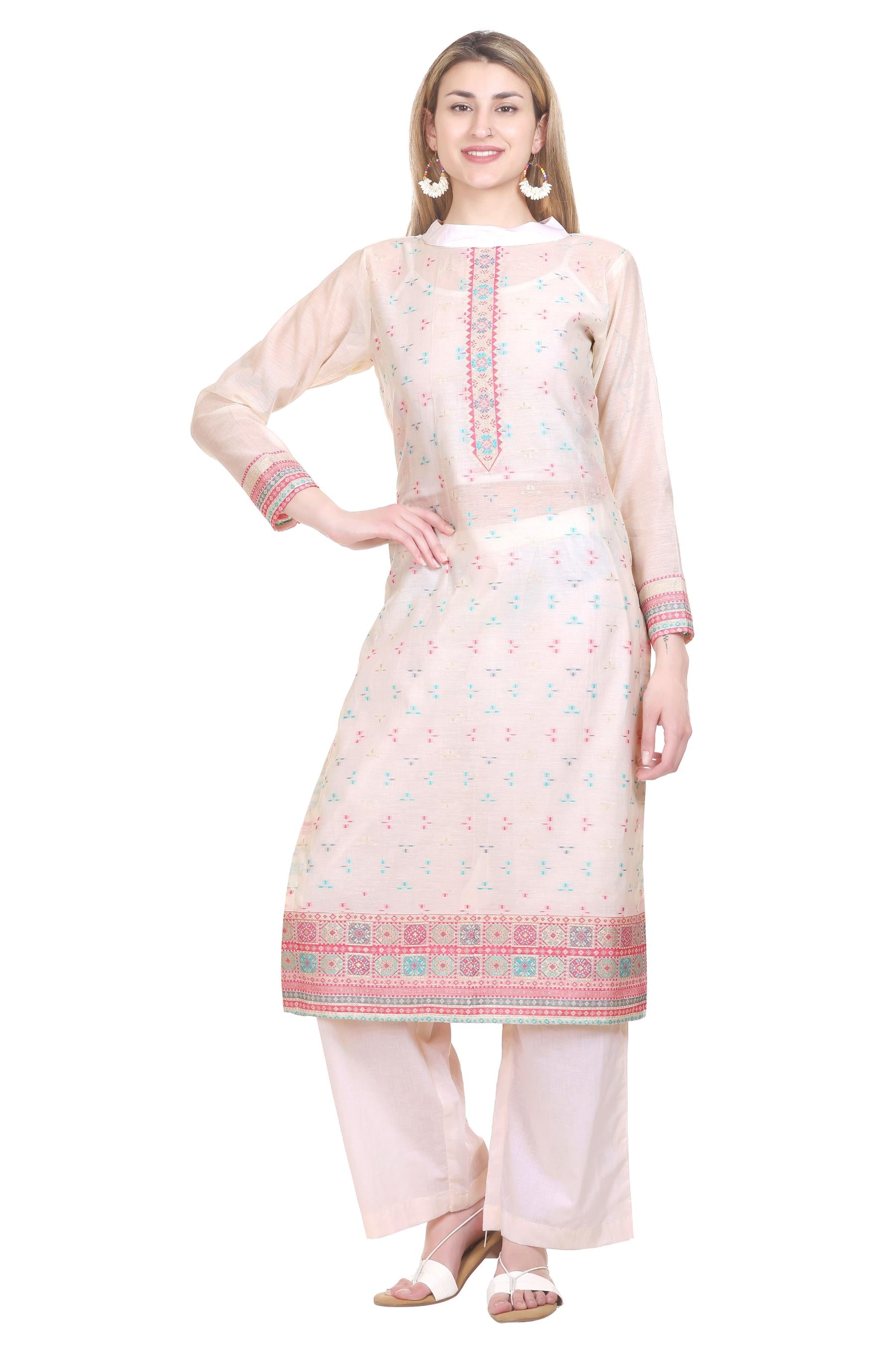 Kidar's Unstitched Cotton Silk Suit In White