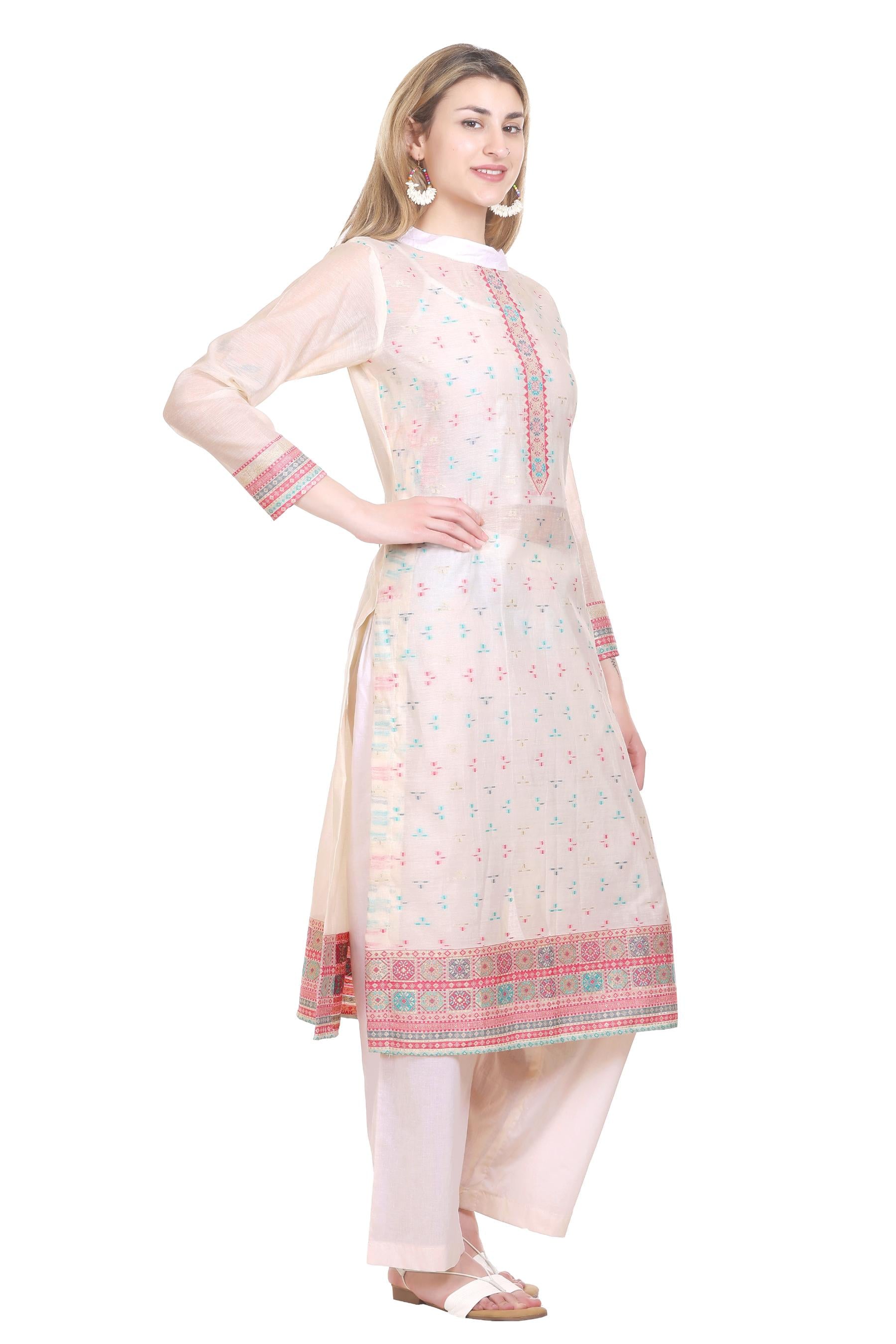 Kidar's Unstitched Cotton Silk Suit In White