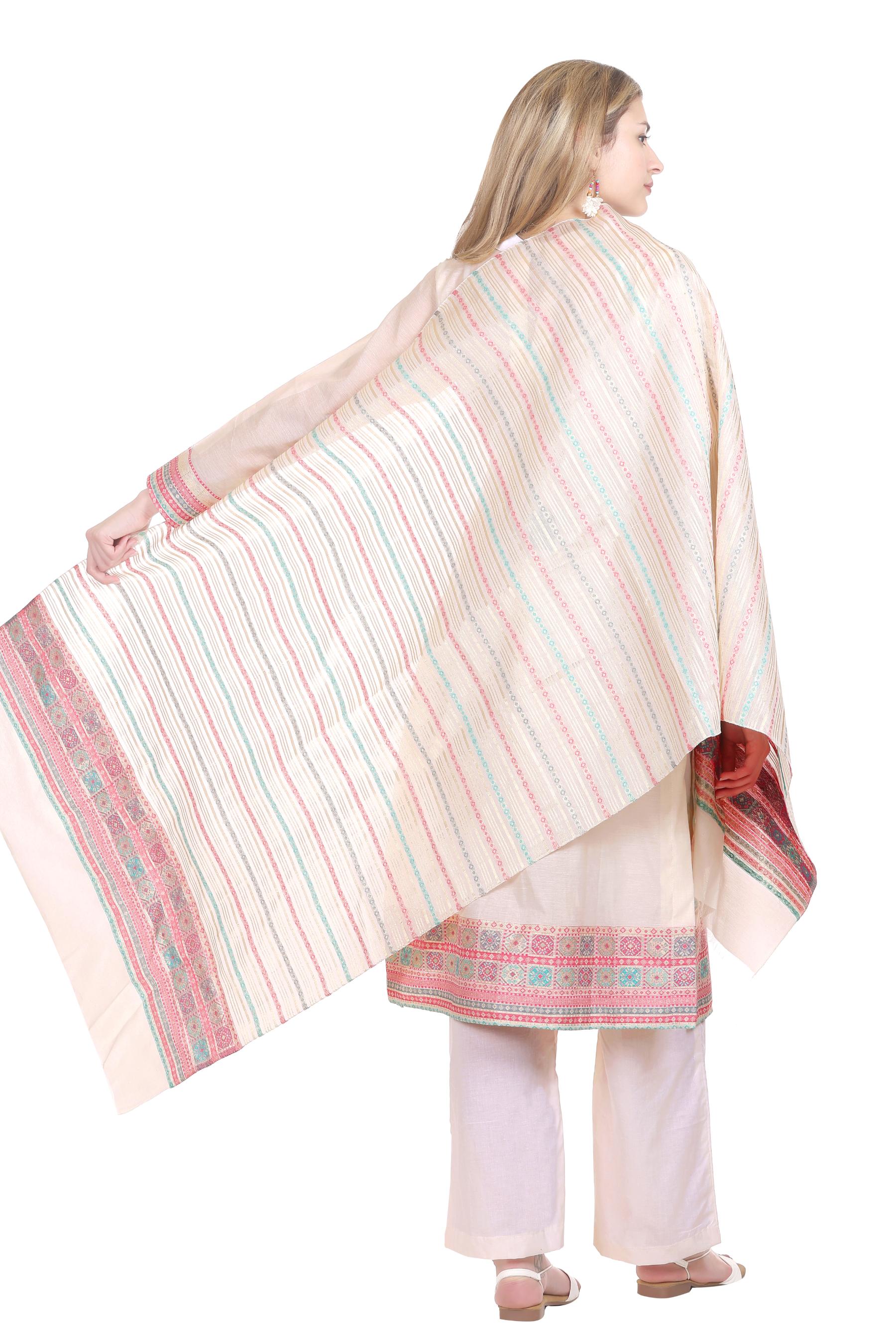 Kidar's Unstitched Cotton Silk Suit In White