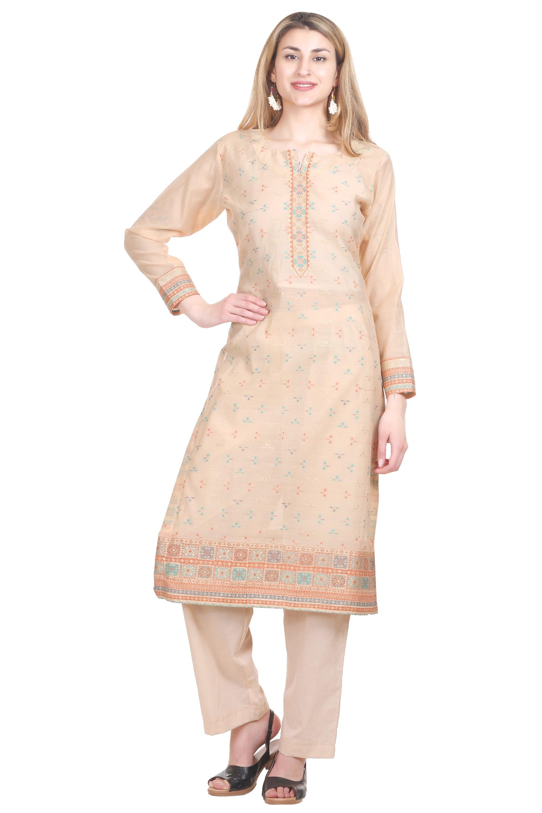 Kidar's Unstitched Cotton Silk Suit In Light Cream