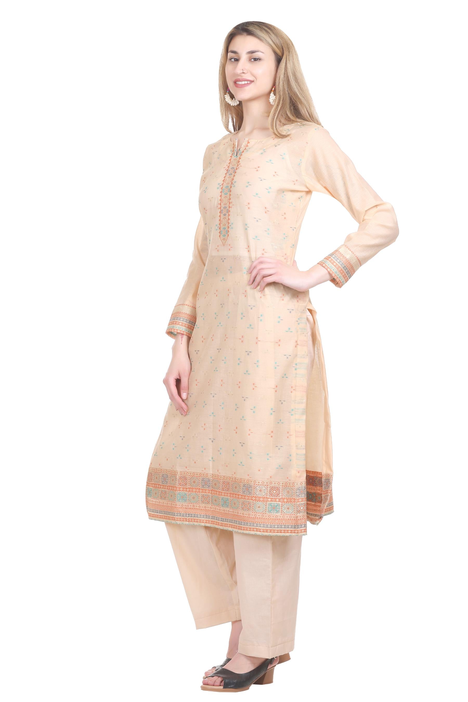 Kidar's Unstitched Cotton Silk Suit In Light Cream