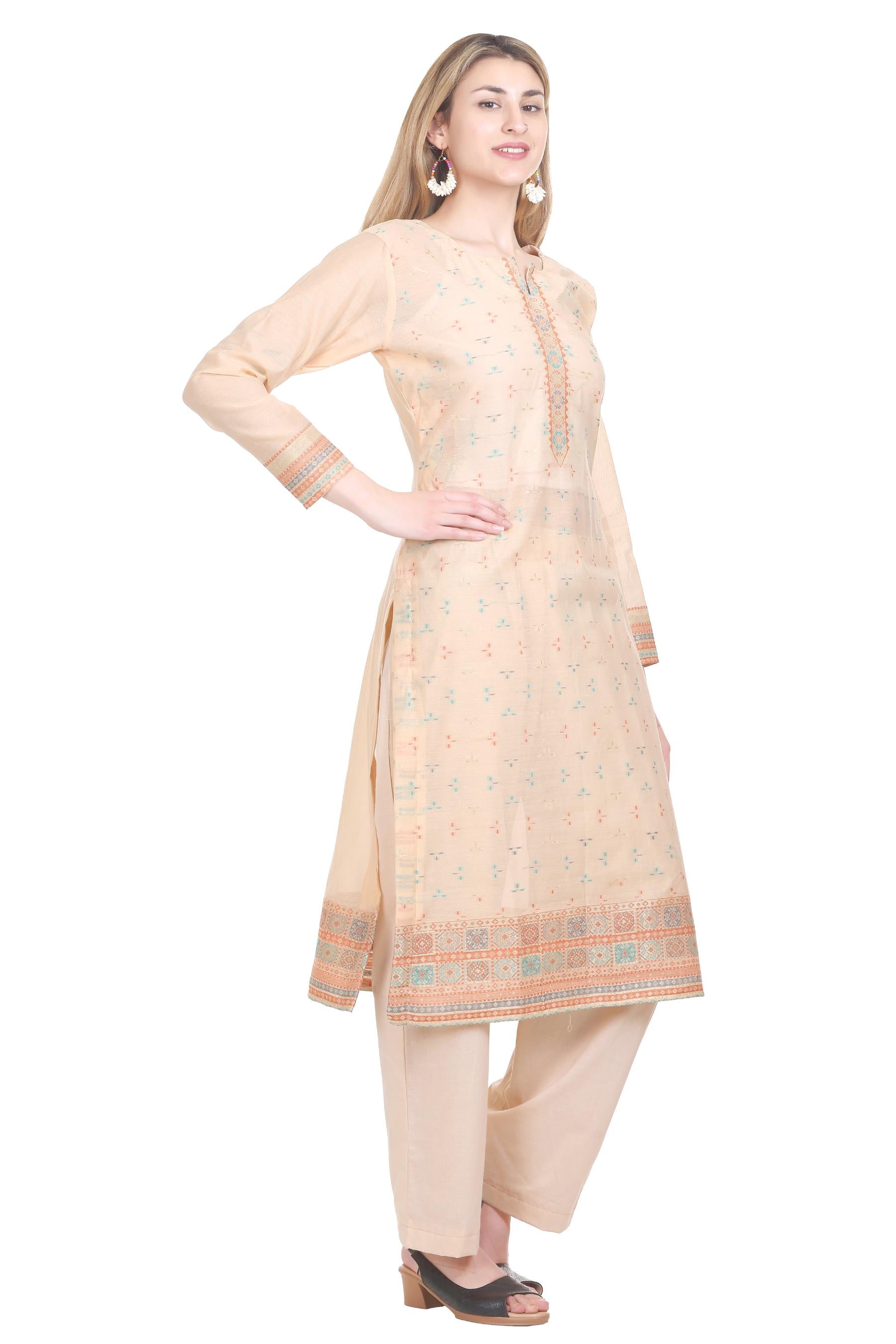 Kidar's Unstitched Cotton Silk Suit In Light Cream