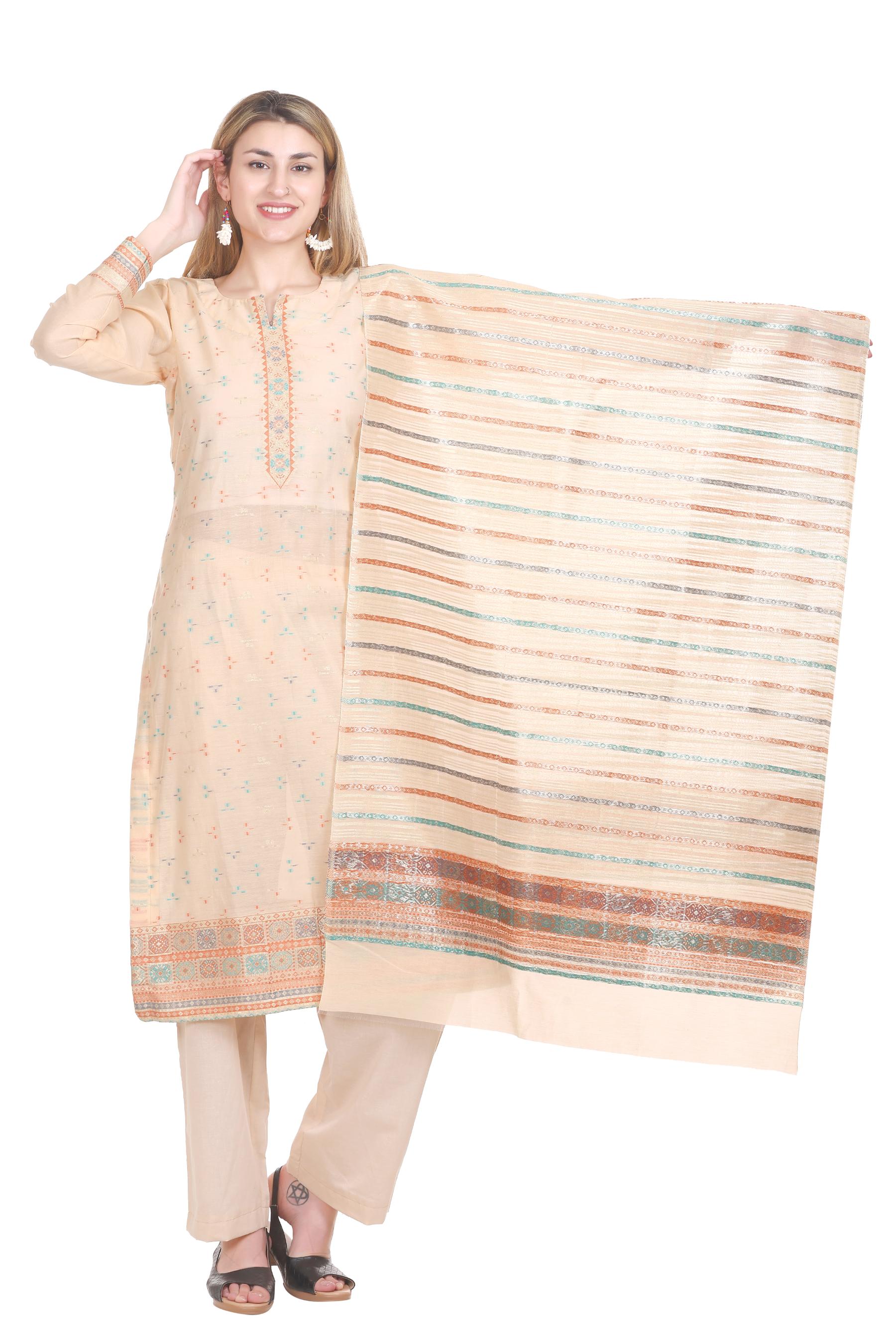 Kidar's Unstitched Cotton Silk Suit In Light Cream