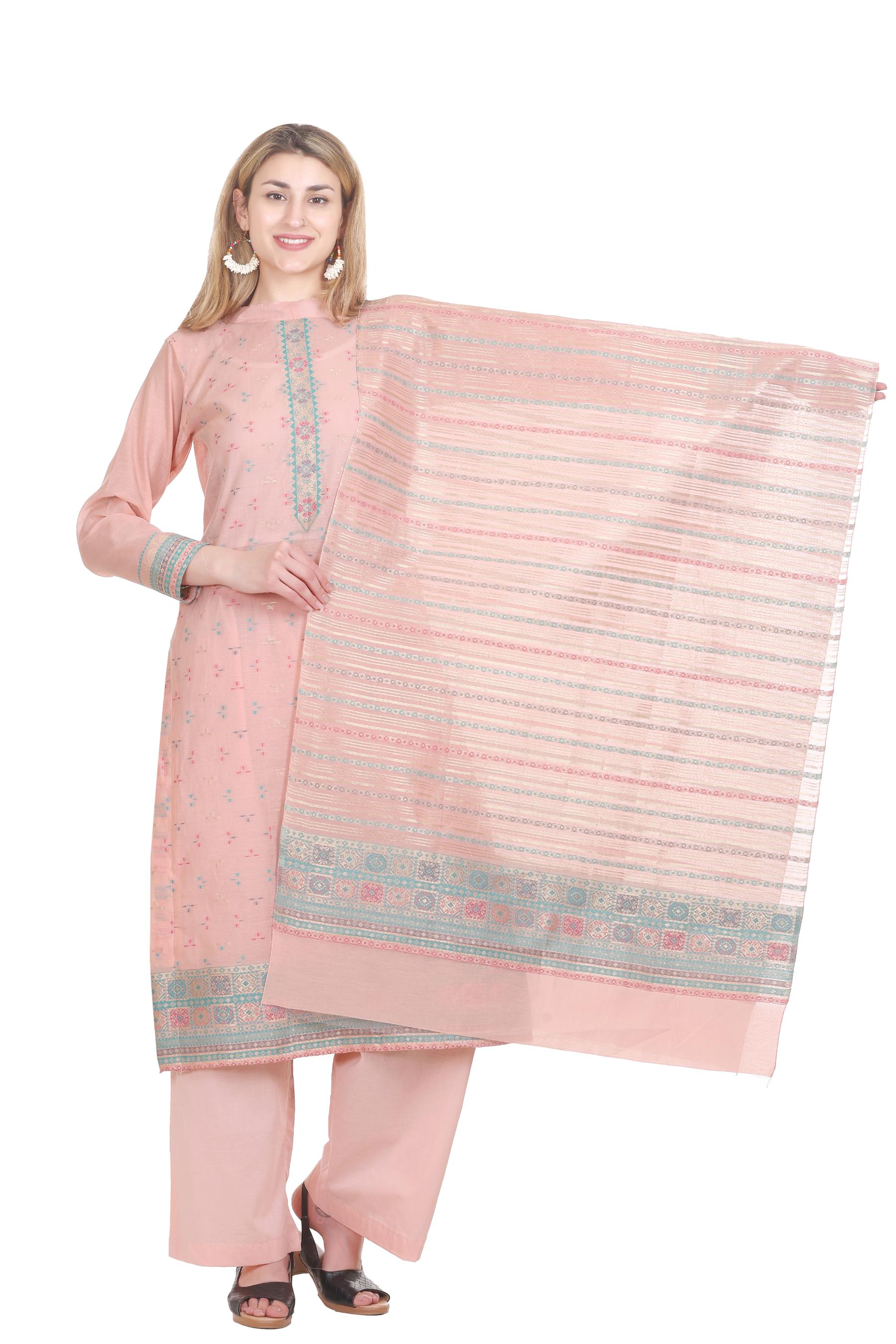 Kidar's Unstitched Cotton Silk Suit In Peach