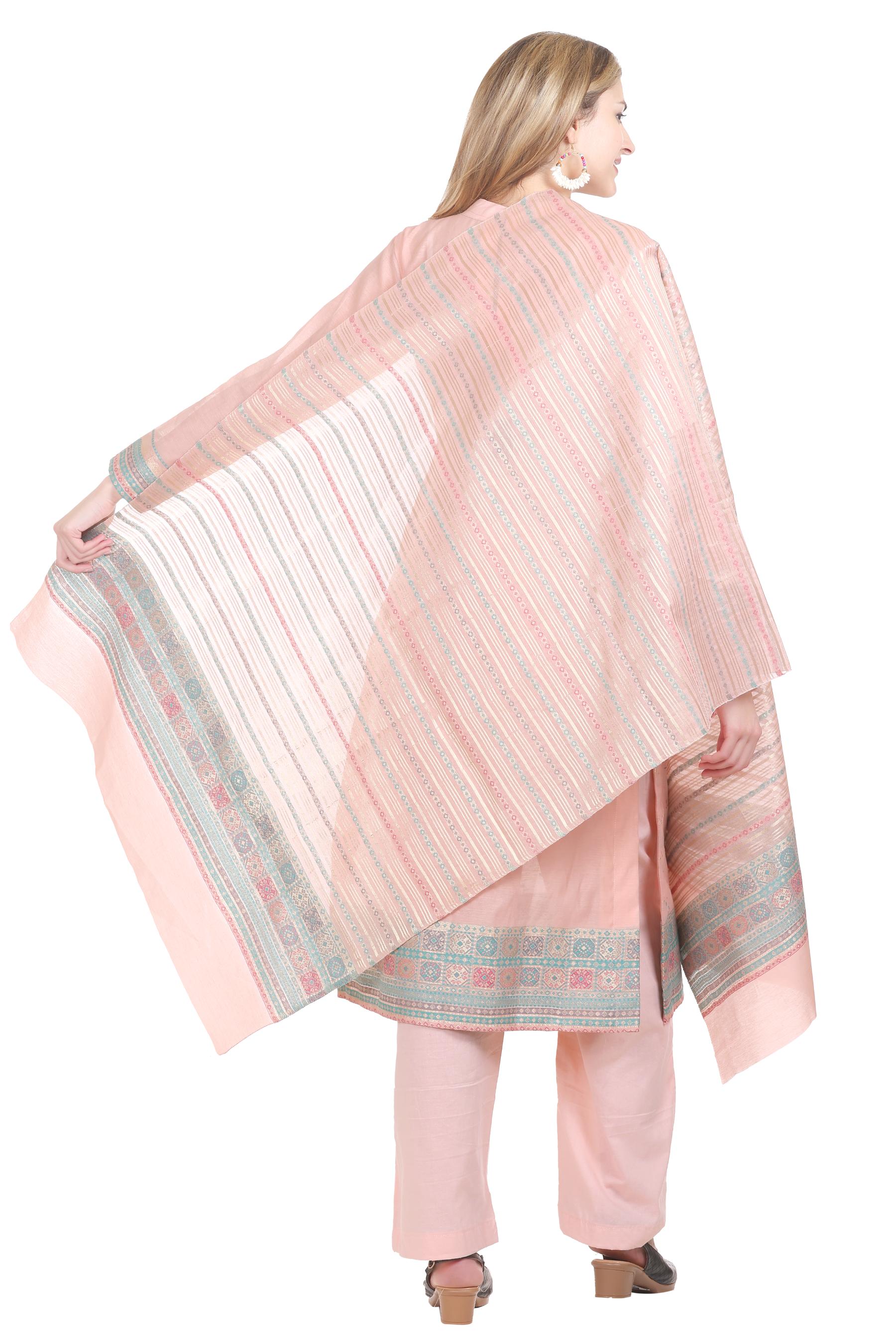 Kidar's Unstitched Cotton Silk Suit In Peach