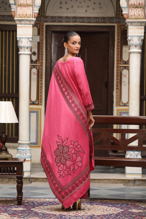 Winter Collection Woolen Kurta Set – Pink with Beautiful Thread Work
