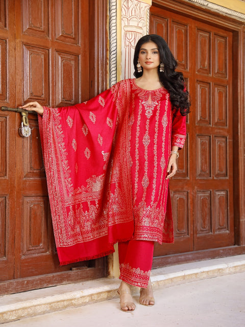 Kidar's Magenta Acrylic Woolen Kurta Set