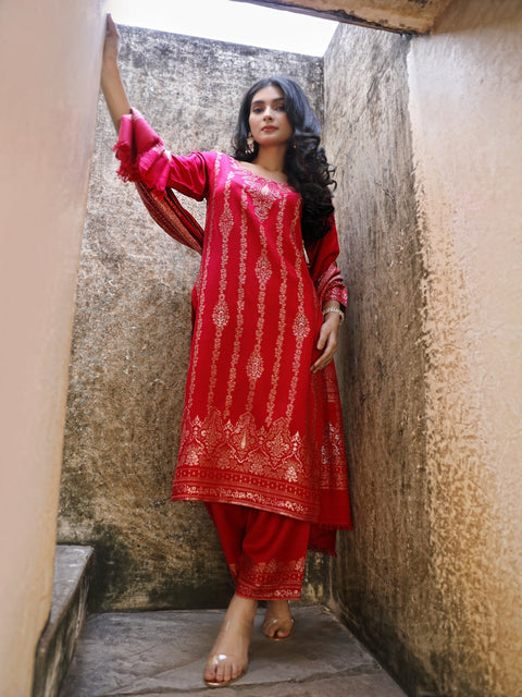 Kidar's Magenta Acrylic Woolen Kurta Set