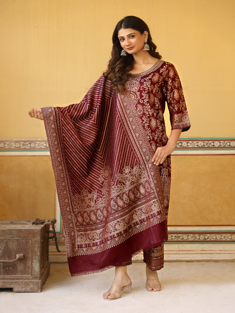 Kidar's Wine Acrylic Woolen Kurta Set