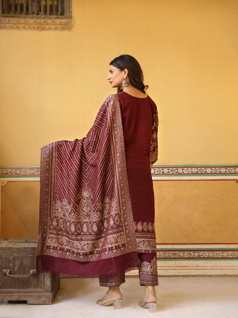 Kidar's Wine Acrylic Woolen Kurta Set