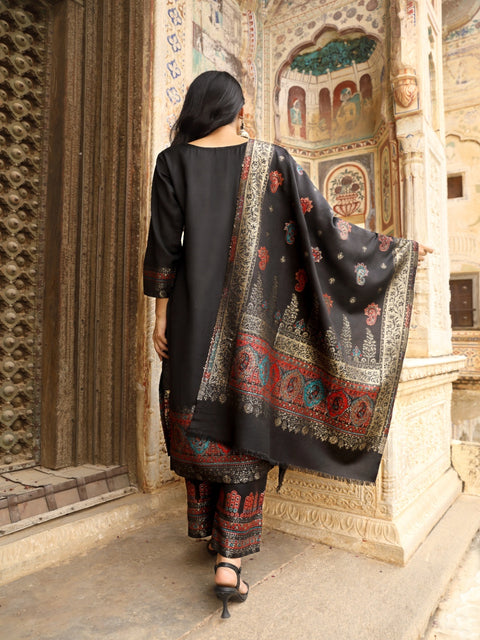 Kidar's Black Acrylic Woolen Kurta Set