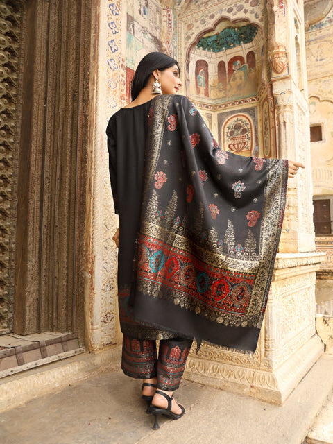 Kidar's Black Acrylic Woolen Kurta Set